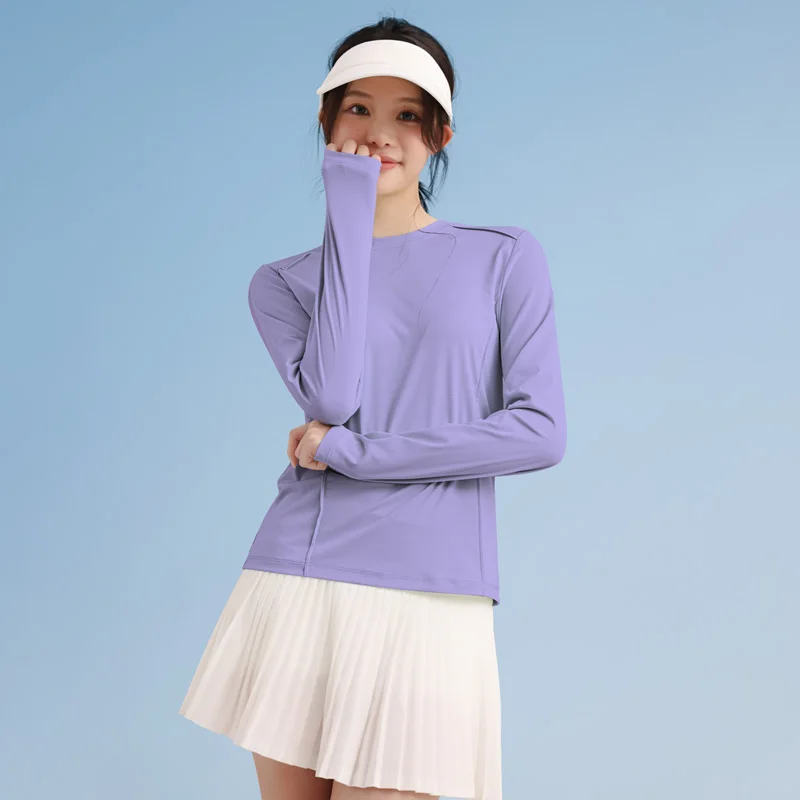 

Ice-Cool Fishbone Base Layer Women's Long Sleeve Sun Protection Outdoor Drape T-Shirt Loose-Fit Top Outdoor Yoga UPF 200+