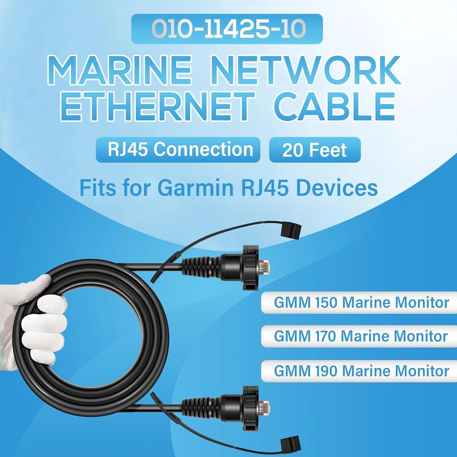 010-11425-10 Cable Ethernet de red marina para Garmin RJ45, ECHOMAP UHD/Ultra, GMR, GSD, GCV, GPSMAP para GMM (20 pies)
