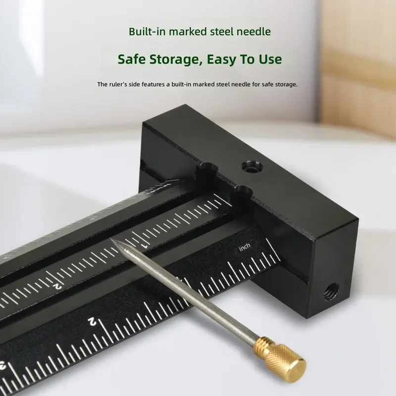 T Type Scribing Ruler with Steel Needle Double Line Drawing Tool for Parallel Vertical Lines Through Hole Standard 7 14 Inch