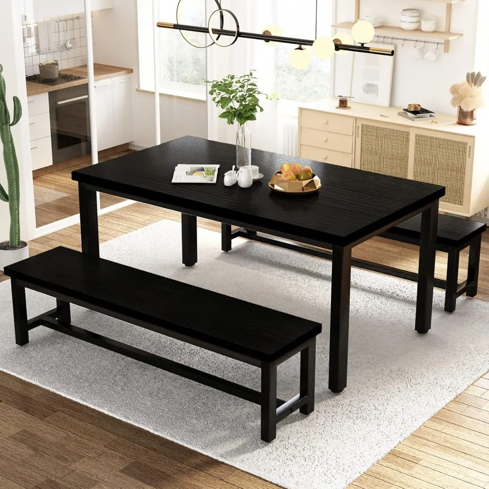 

Dining Room Table Set, Kitchen Set with 2 Benches, Ideal for Home, and Room, Breakfast of 43.3x23.6x28.5 inches, Benches 38.5x1