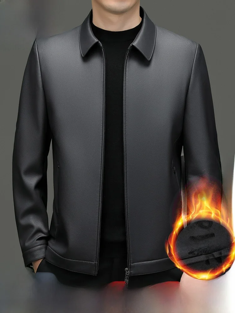 

Куртка из натуральной кожи Pierre Cardin, мужская утепленная осенне-зимняя мотоциклетная куртка из овчины, одежда для папы