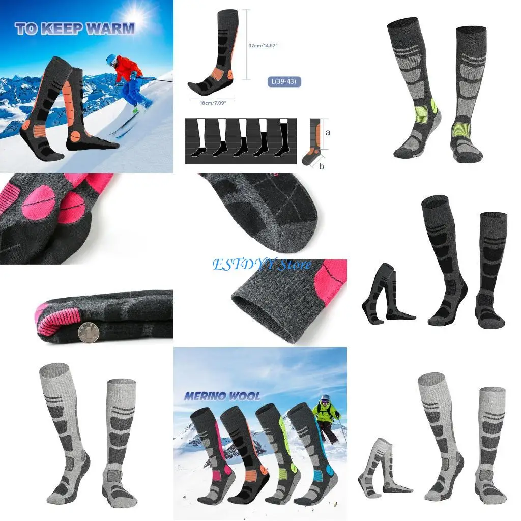 

G6DE 1 Pair Wool Ski Socks Compression Snowboard Socks Knee High Thermal Socks, Breathable Quick Dry, Anti-wear and Non-slip