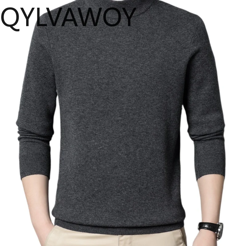 

QYLVAWOY 100% Cashmere Pullovers for Men Clothes Autumn Winter Sweater Business Casual 2024 Solid Color Mens Sweater Pull Homme