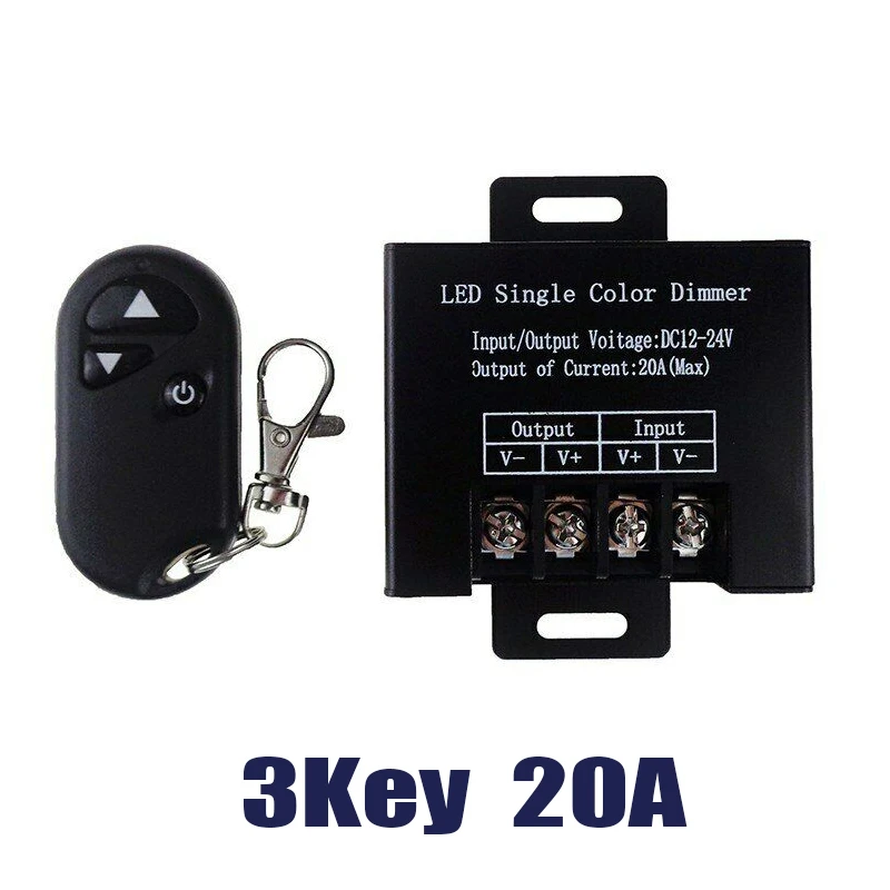 8A 20A 30A DC12V 24V RGB Controller 3 Keys Led Dimmer RF Wireless Remote Control for 3528 5630 5050 Single Color Led Strip Light