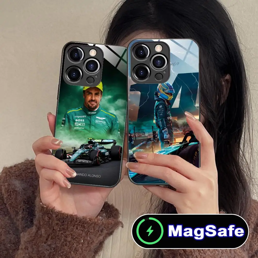 حافظة هاتف Fernando A-Alonso لهاتف iPhone 16 15 14 13 12 11 Pro Max Plus Mini MagSafe شحن لاسلكي زجاجي للهاتف الذكي جميل