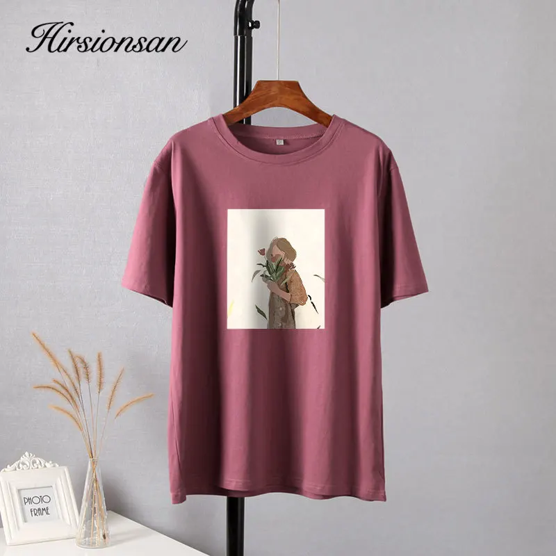 Hirsionsan Harajuku Graphic Printed Cotton T Shirts Women Korean Soft Loose Tees Aesthetic Chic Painting Basic Female Tops 2023