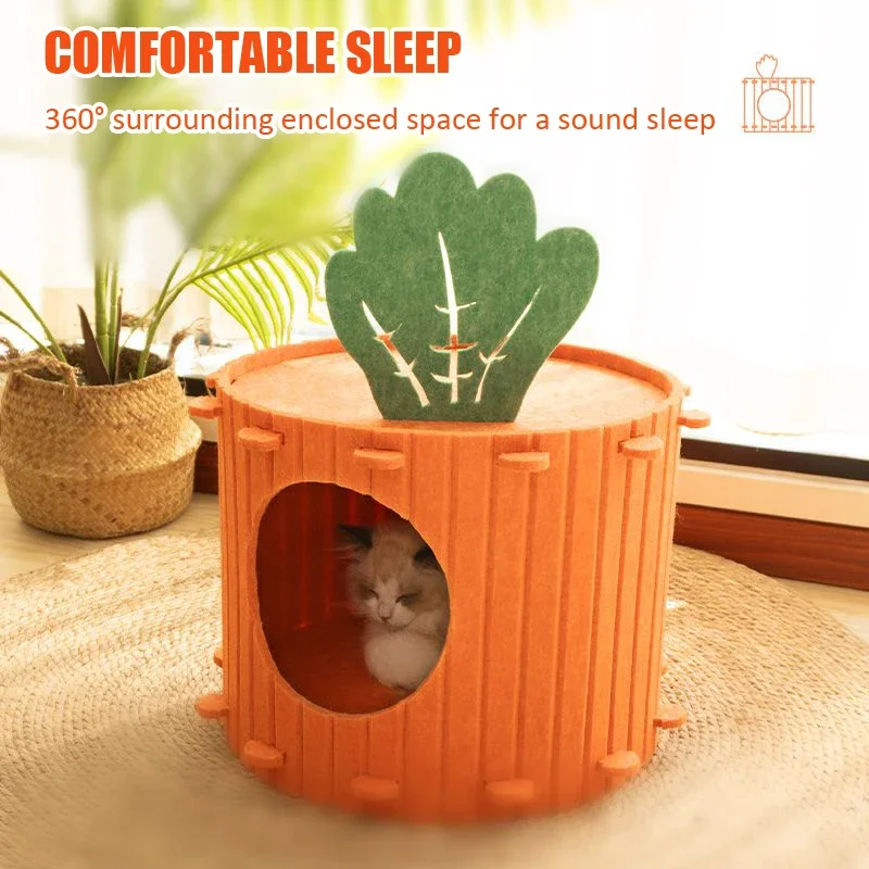 

Cat Nest Carrot Semi-enclosed Large Space Felt Kitten Beds Cat House Climbing Double-layered Removable Cats Sleeping Supplies