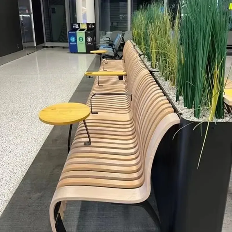 Custom Wooden Bench Parametric Curve Design Indoor Commercial Seating for Hotel Restaurant Park Waiting Area 1 to 5 Seats
