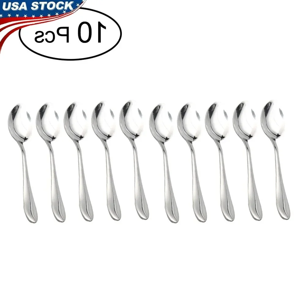 

Stainless Steel Flatware Spoons 10-Pack Durable Multi-Use Tea Coffee Soup Ice Cream Pudding Oatmeal Dining Utensils