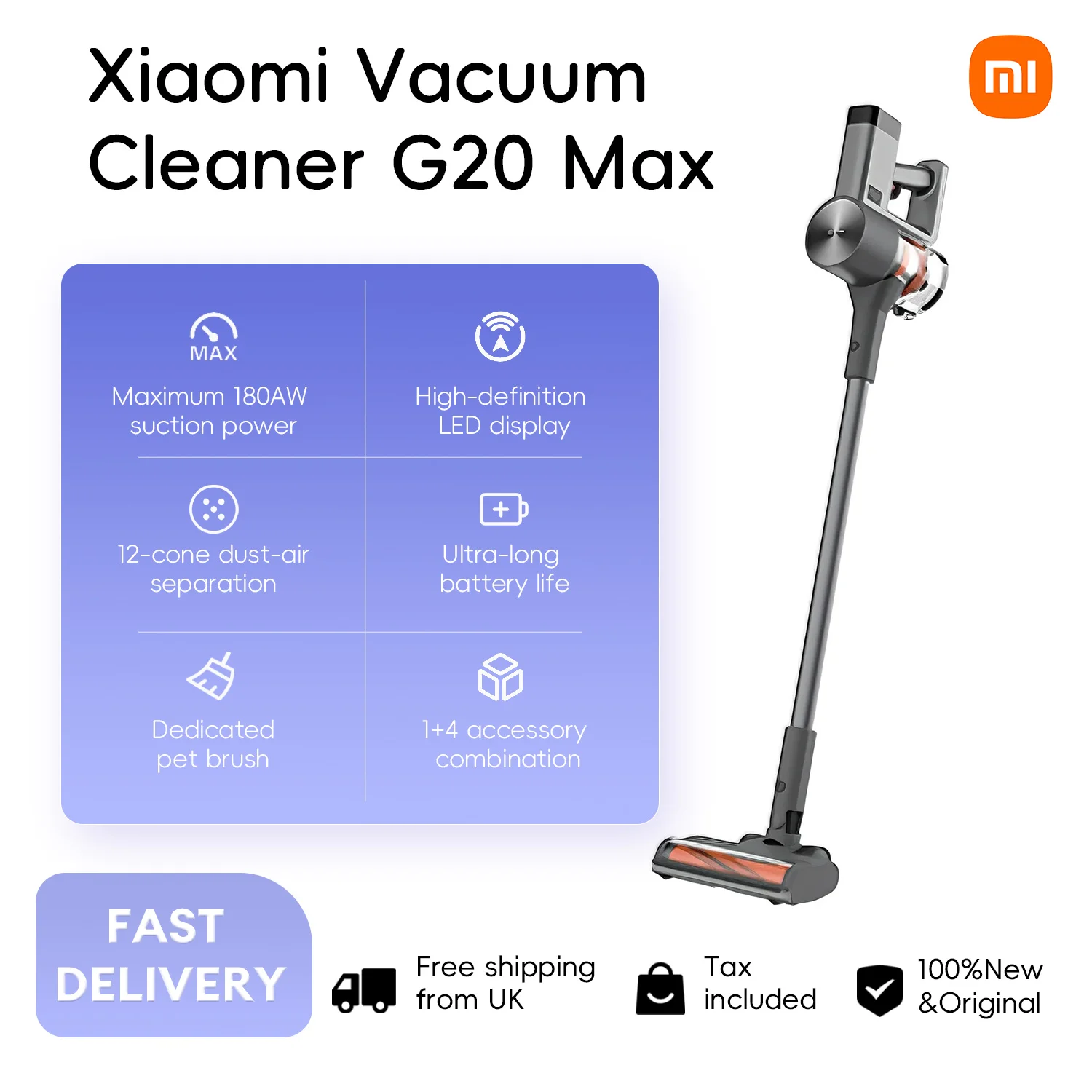 Xiaomi Vacuum Cleaner G20 Max Mijia Wireless Hand-held Strong Suction Long Battery Life Searchlight Dust Removal Mite Suction