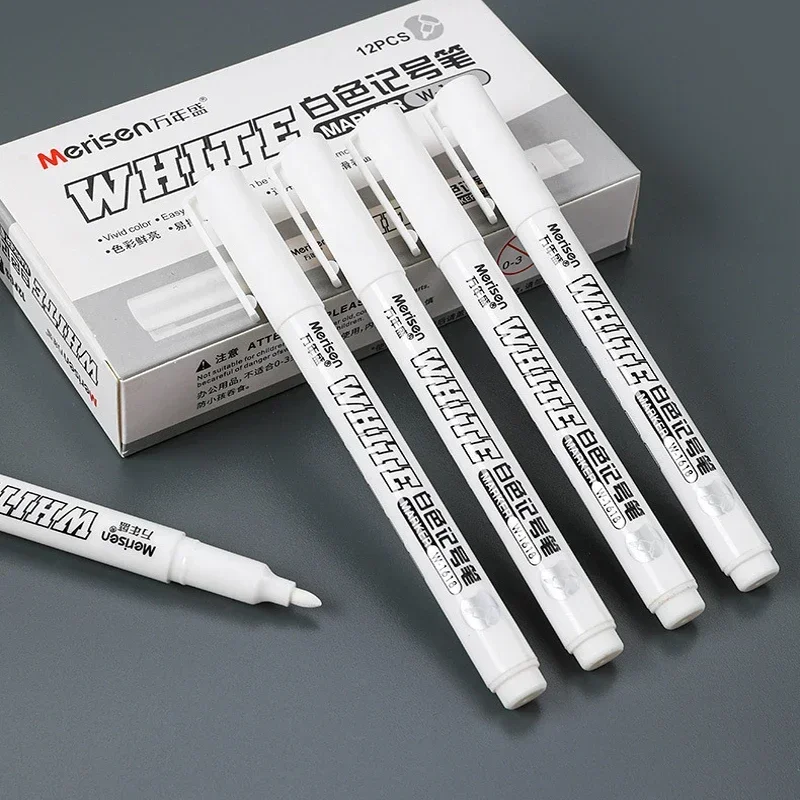 1 Box White Oily Waterproof Permanent Marker Pen Tire Stationery Diary Notebook Painting Graffiti Pens Permanent Gel Pen 12pcs