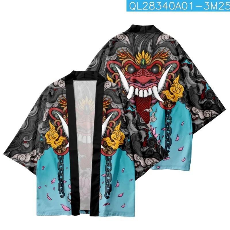 

Fashion Cartoon Demon Printed Traditional Japanese Kimono Cosplay Cardigan Haori Beach Yukata Streetwear Women Men Shirts