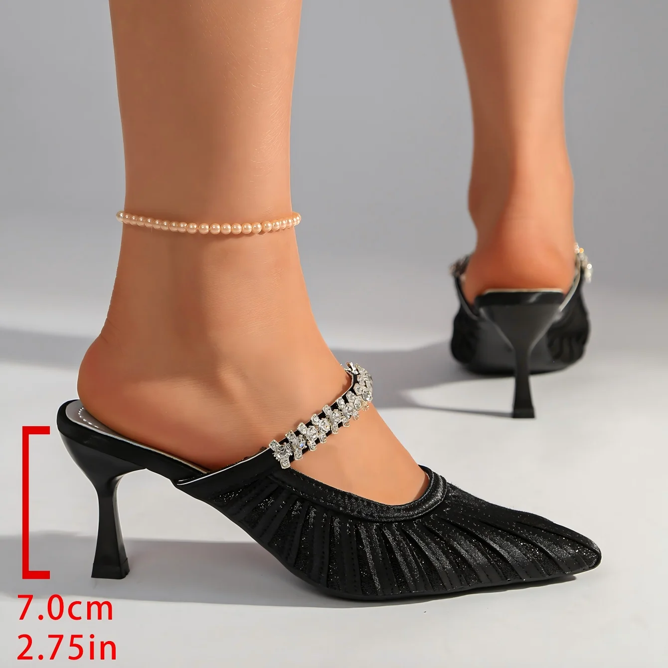 New Fashionable Pointed-Toe Slippers Rhinestone Mesh Fabric Hollowed-Out Sandals With A Niche Design Sense From Muller Shoes