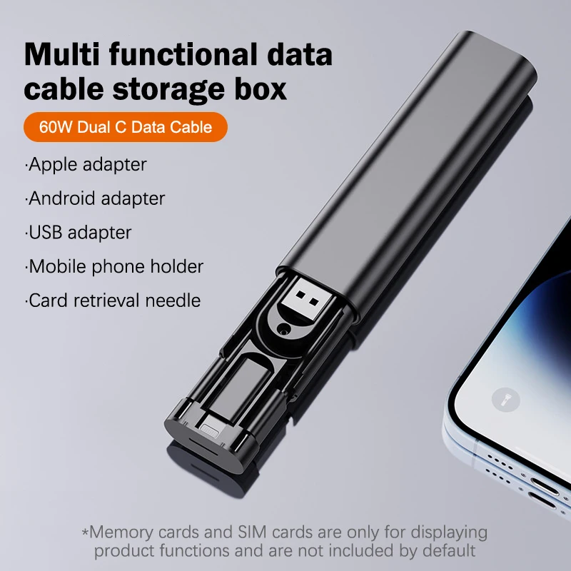 PD60W USB C To Type C Cable For IPhone 15 Pro Max Xiaomi Fast Charging Travel Multi Functional USB Adapter SD Card Storage Box