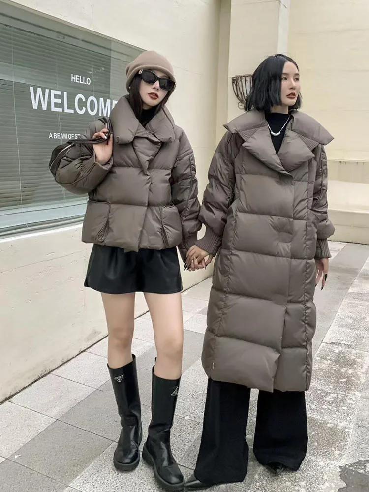 Down Jacket Women 2024 Winter Puffer Jacket Short Streetwear Warm Parkas Removable Sleeves Outwear White Duck Down Coat Female