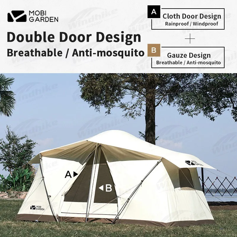 

Палатка для кемпинга MOBI GARDEN Era 205, хлопковая, для глэмпинга, с широким пространством, двойной тканевой мембраной, водонепроницаемая, с защитой от солнца, трехместная