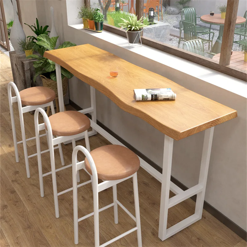 Cafe window partition bar integrated solid wood tall table balcony long table and chair combination