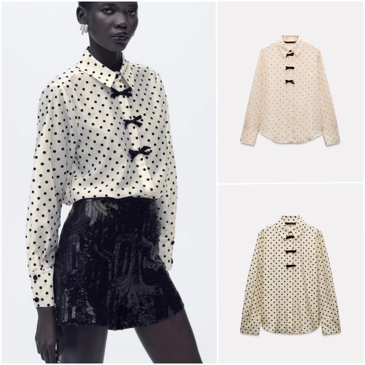 

Ele Spring Женский галстук-бабочка irt в горошек Long Sve с отложным воротником для поездок на работу Sle Прямой крой из полиэфирного волокна