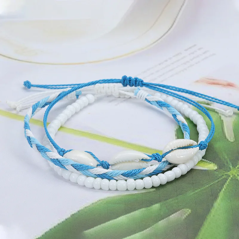 Beach Surfer Wave Bracelet for Women,Ocean Wave Adjustable Waterproof Handmade Braided String Beaded Bracelet Friendship Anklets