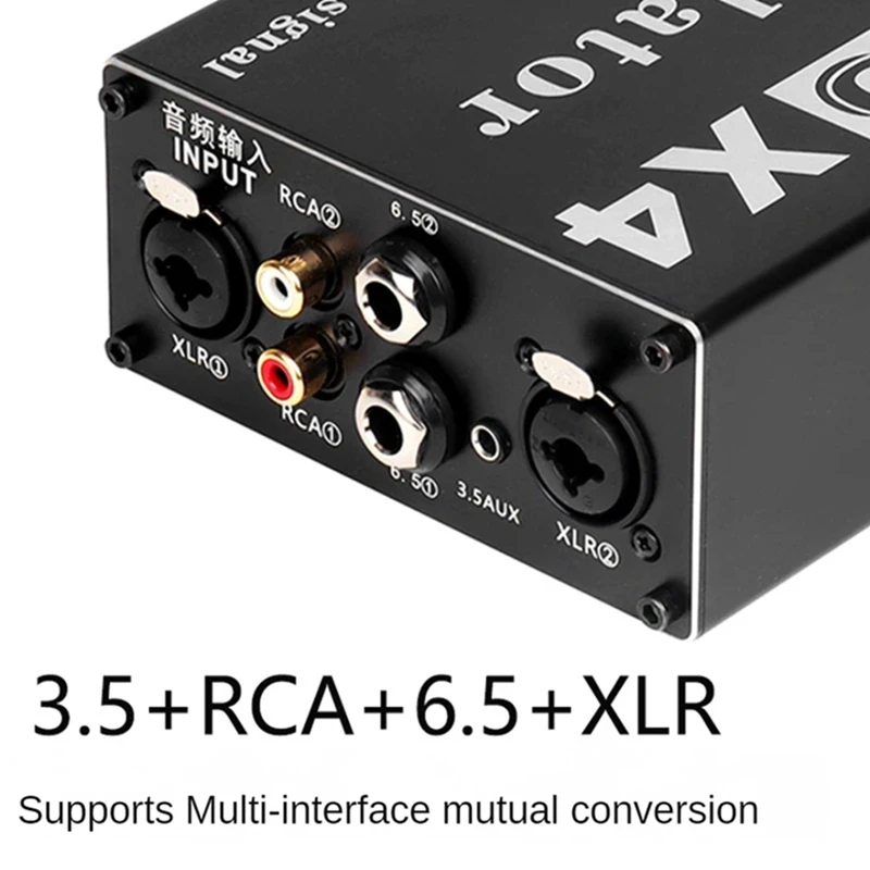 AS95 PRO X4 Multifunctional Audio Isolator, 6.5mm 3.5mm XLR Noise Isolator, Ground Loop Filter for Audio System, Black