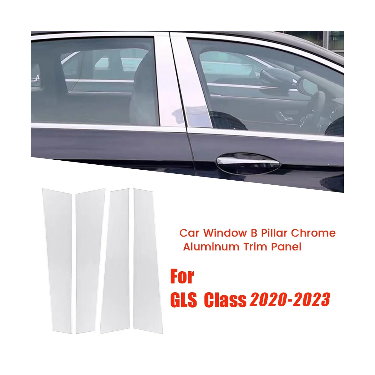 4Pcs Car Window B Pillar Strip Stickers for GLS Class 2016-2023 Center Post Chrome Aluminum Trim