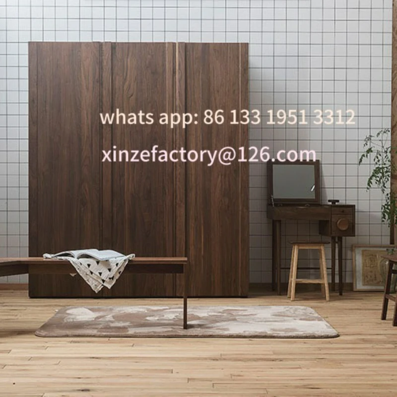 Customizable Solid Wood Black Walnut Wardrobe Master Bedroom Whole House Two or Three Door Lockers