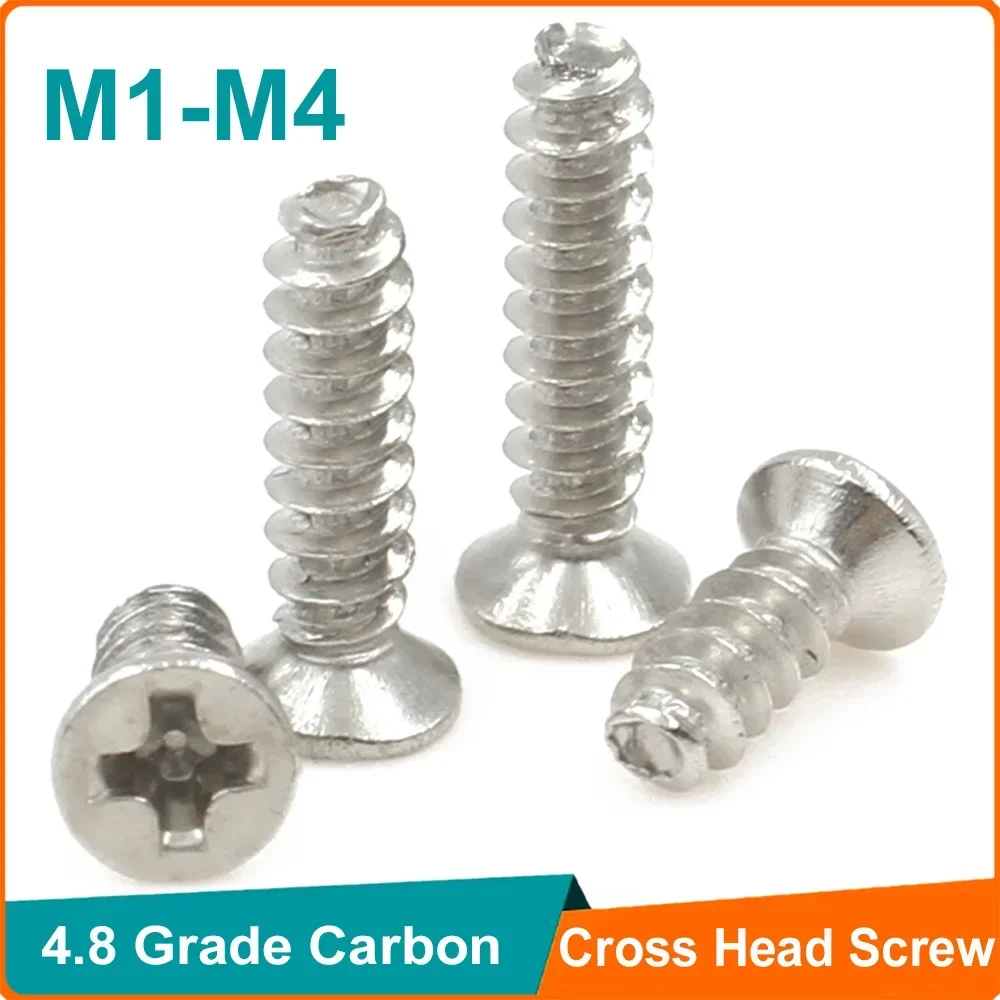 100-500pcs Cross Phillips Flat Recessed Countersunk Head Self-Tapping Screw M1 M1.2 M1.4 M1.7 M2 M3 M4 Flat Tail Screw