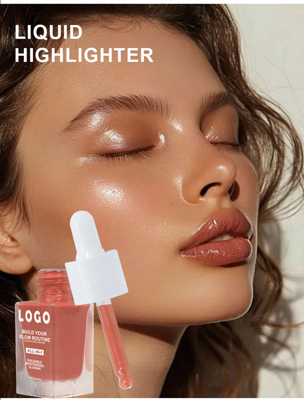 プライベートラベルカスタムロゴリキッドシマーボディハイライターオイルメイク、全肌質対応フルボディ＆フェイスグローアップリキッドローション