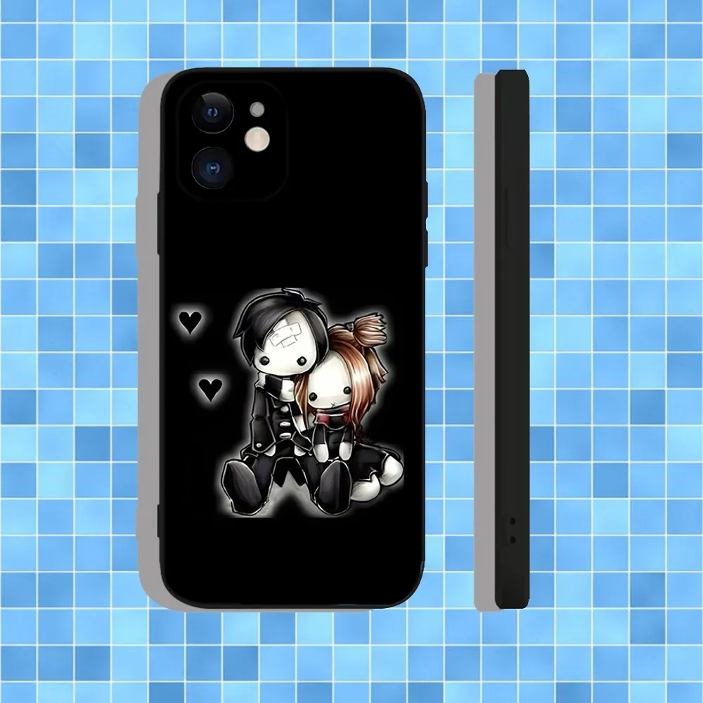 حافظة هاتف Love Black and Cute Emo Goth لهاتف iPhone 16,15,14,13,12,11,Pro,Max,Plus,X,XS,XR,SE,8,7,Mini,Soft Silicone Black Case #6