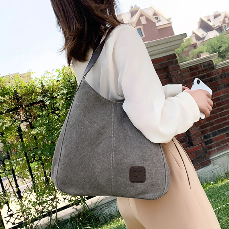 Large Capacity Canvas Shoulder Bag Casual Top-Handle Bag Daily Use Handbag Lady Shopping Totes Travel Bag