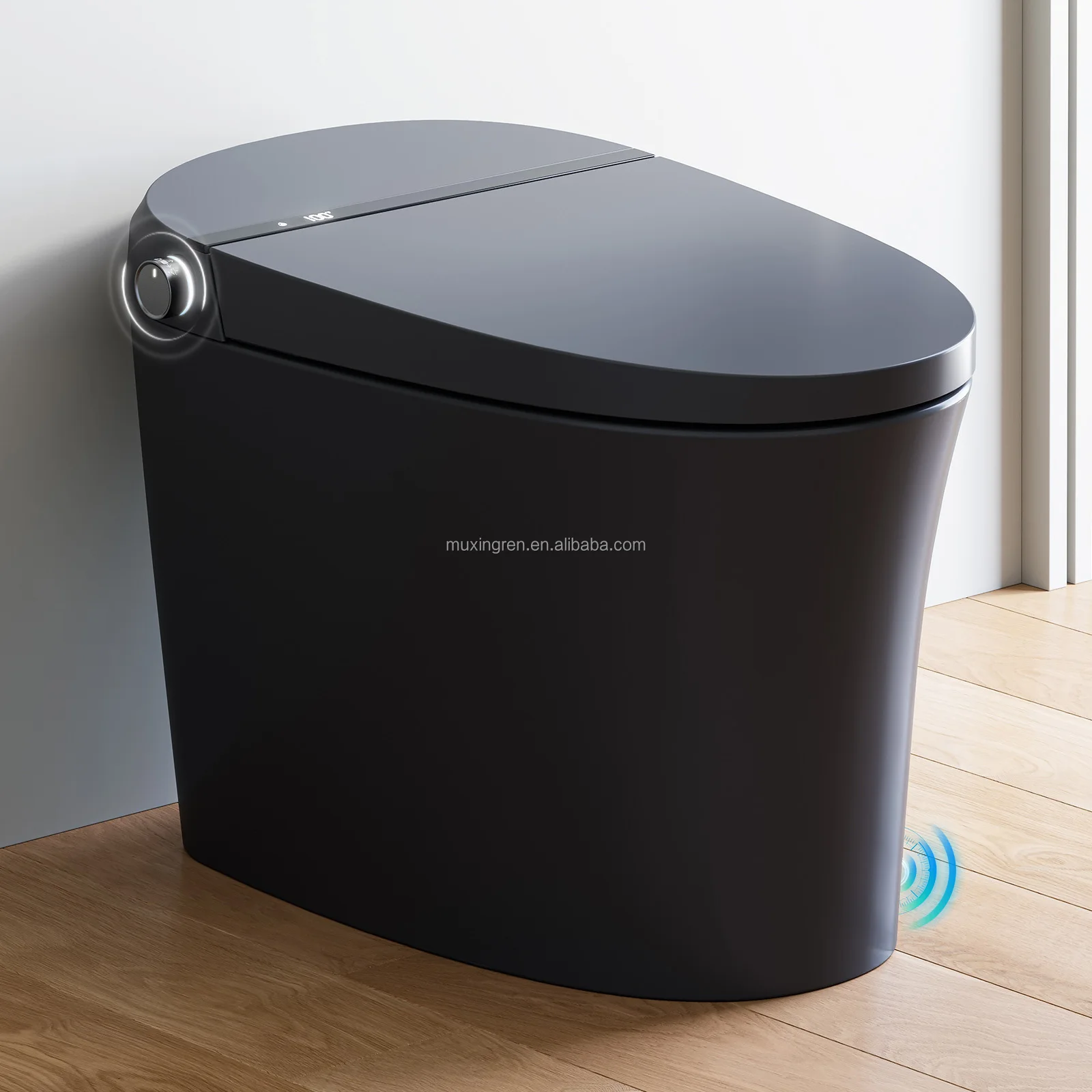 Black Tankless Smart Toilet with 12 Inch Rough, Remote Control
