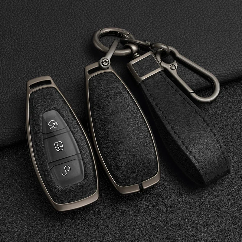 

Zinc Alloy+PU Leather Full Cover Car Key Case For Ford Mondeo Focus 3 MK3 ST Kuga Fiesta Escape Ecosport Titanium 3 Buttons Key