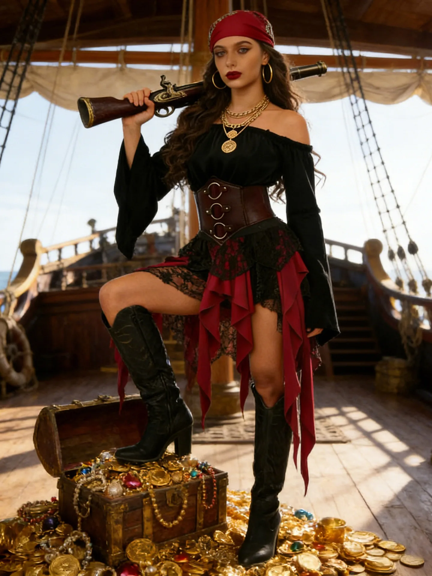 

Medieval Retro Women's Pirate irt Role-plang Costume loween Performance Clothes Pirate King Traditional Ethnic Stage O...