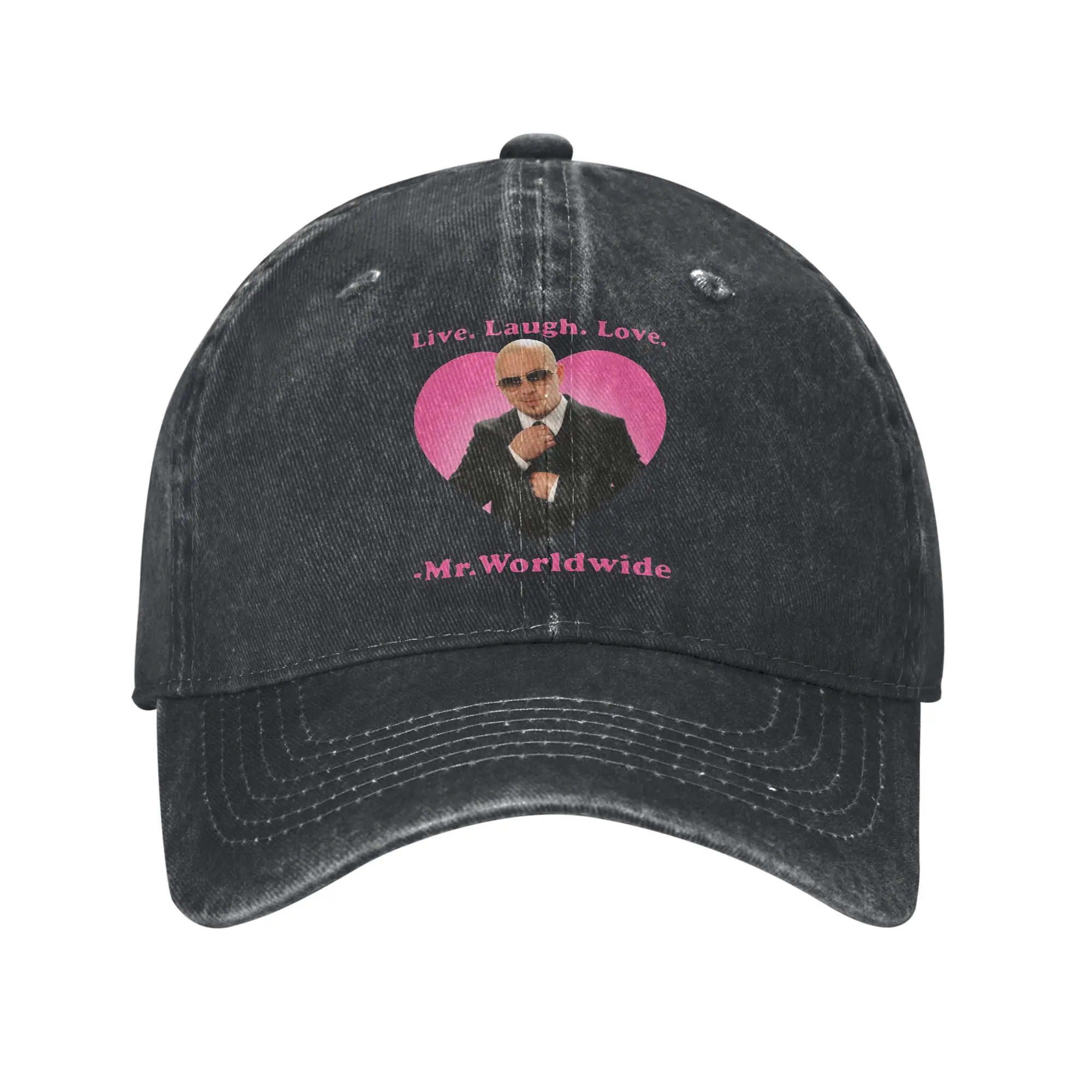 Live Laugh Love Pitbull Mr. Worldwide Unisex Baseball Cap  Distressed Washed Caps Hat Vintage Outdoor Travel Fit Snapback Cap