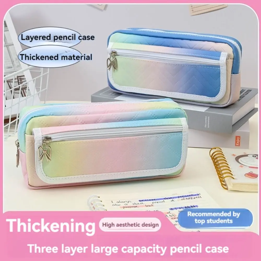 Fashion Student Pencil Case Large Capacity Multi Compartments Thickening Pencil Box Office Stationery Organizer Cosmetic Bag