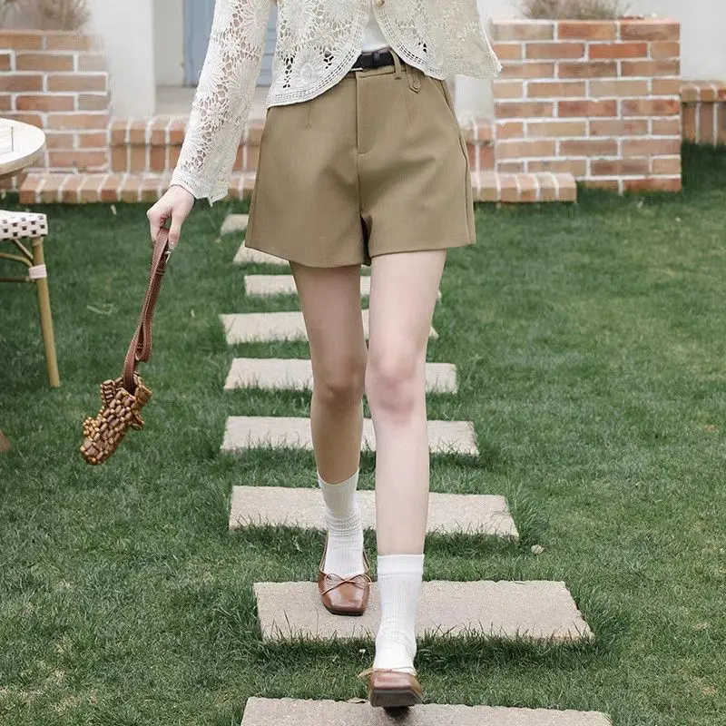 2025 nuevo para Mujer moda bolsillos laterales dardos delanteros Bermudas pantalones cortos Vintage de cintura alta con cremallera pantalones cortos Mujer Wh10