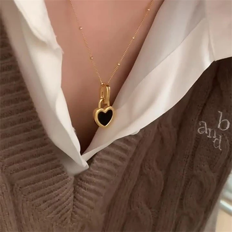 Brass Natural Shell Double Side Heart Pendant Necklaces  Punk Hiphop Designer Runway Rare Simply Gown Boho Top  Japan Korean