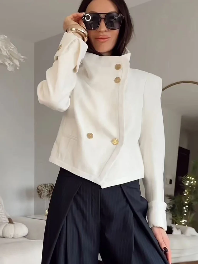 Spring New Women Stand Collar Street Jacket Casual Long Sleeve Button Solid Color Jacket Simple Style Commuter Clothing Female