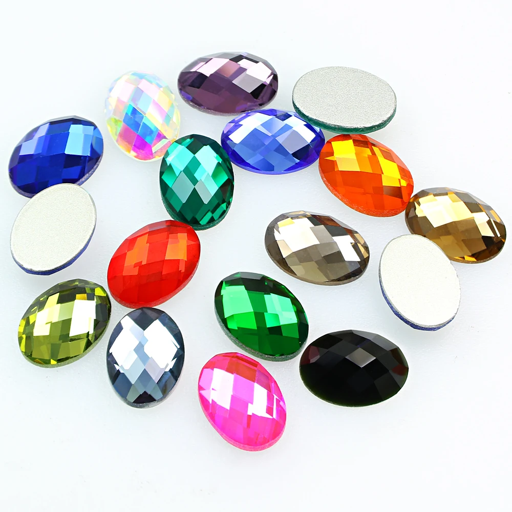 Oval Button Shape Flat Back Glass Rhinestones DIY Glass Beads Strass Accesories For Garment Needlework Cloths