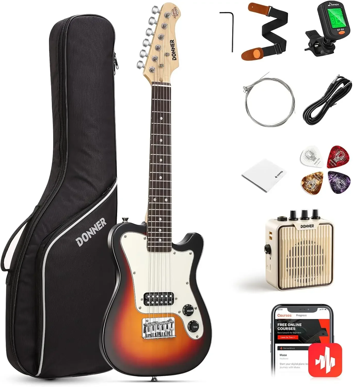 30 Inch Kids Electric Guitar Beginner Kit TL Style Mini Electric Guitar for Kids with Amp, 600D Bag, Tuner, Picks, Cable