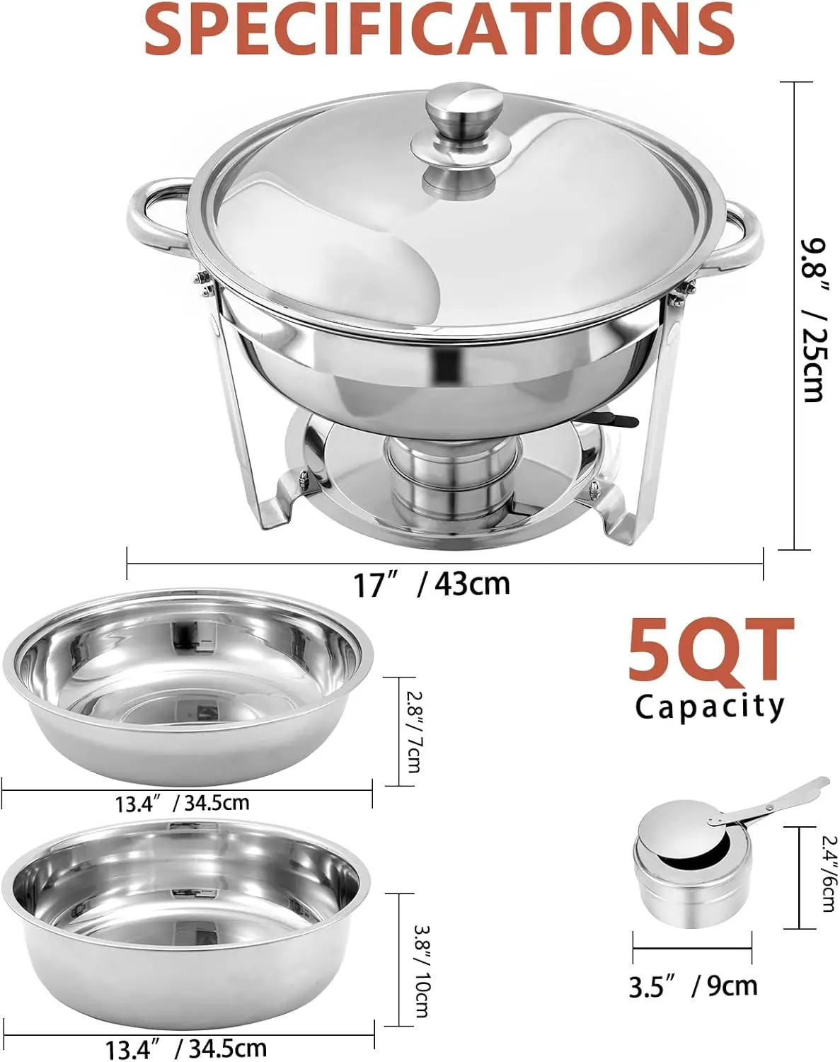 10 Pack Chafing Dish Buffet Set, Stainless Steel Catering Food Warmer For Banquet, Parties, Wedding (4 Packs 5Qt Pan + 4 Packs