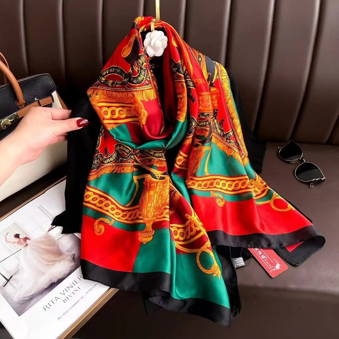 Brand New 2025 180*88cm Luxury Brand Spring Summer Autumn Women Clothing New Fashion Color Matching Printed Silk Scarf Lady