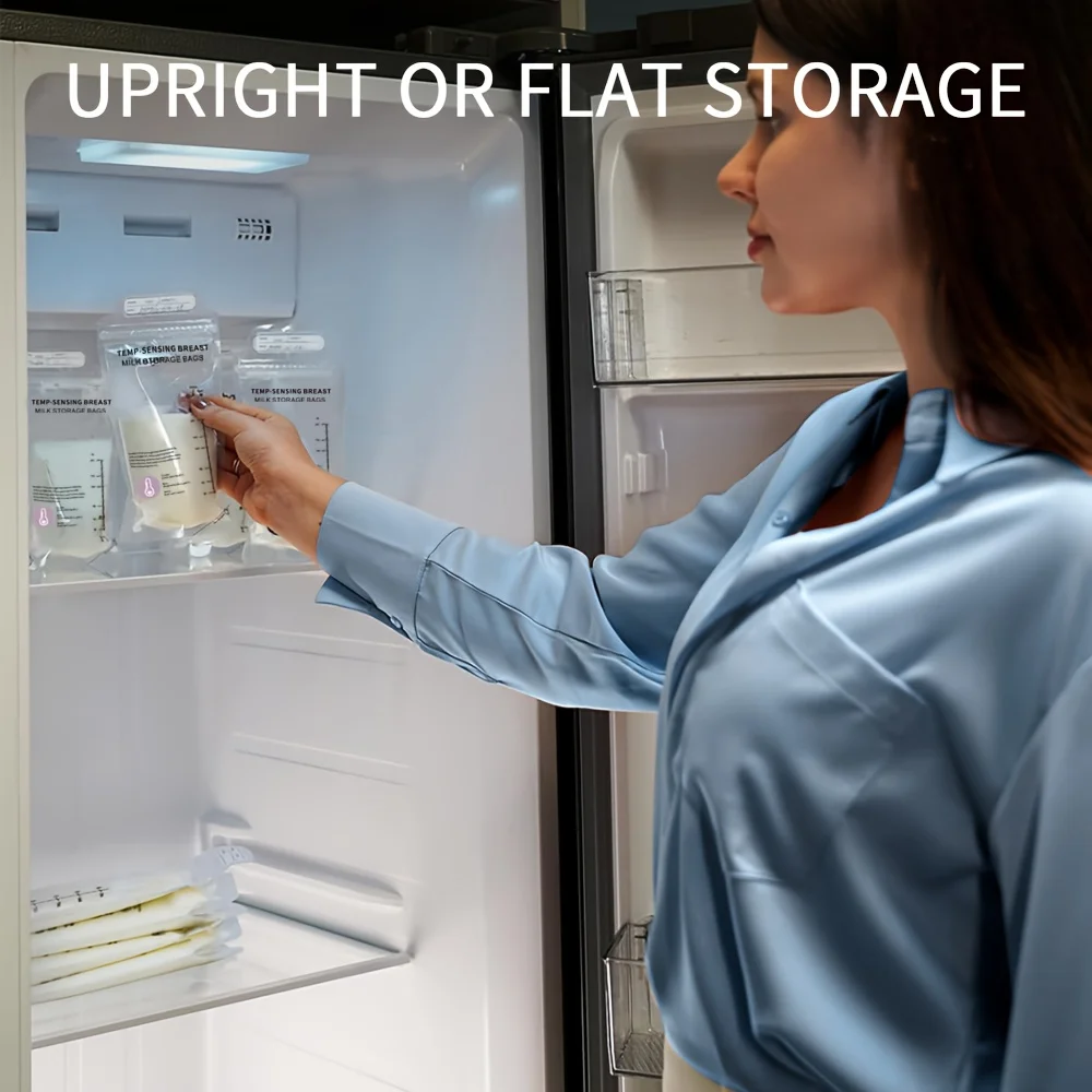 30 sacos de armazenamento de leite materno dos pces, saco de armazenamento de leite materno de 6oz com bico de derramamento, saco de leite de mudança de cor de detecção de temperatura