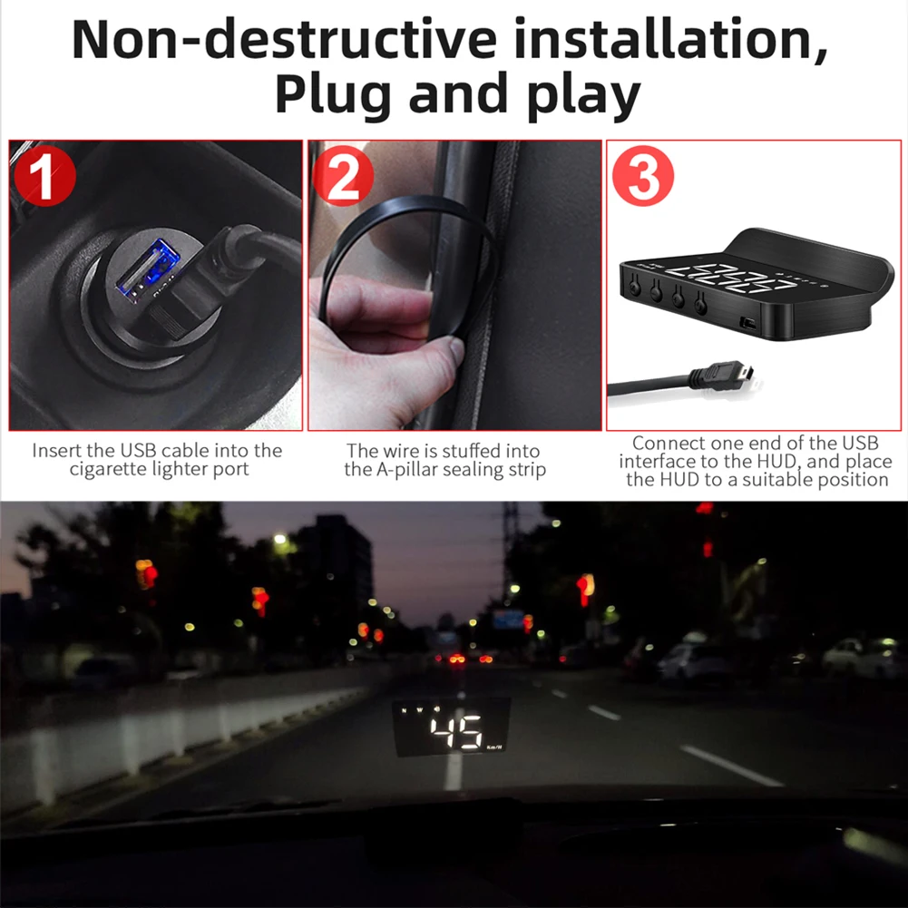 Digital Speedometer Monitor Car HUD Windshield Projector Wireless GPS Speed Detector Security Alarm Electronic Auto Accessories