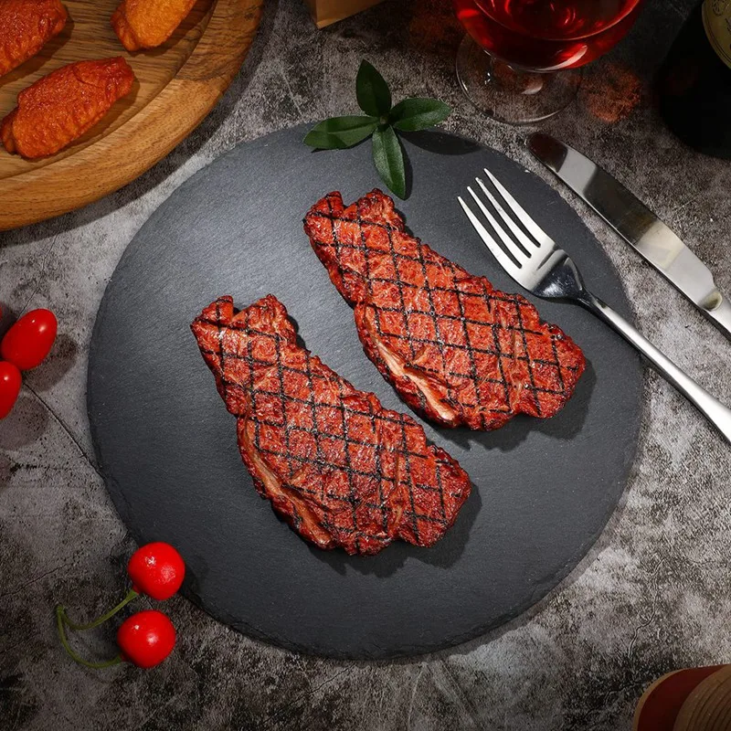 2Piece Simulation Steak Models Cooked Roast Beef Meat Home Kitchen Market Display Photography Props Artificial PVC Steak