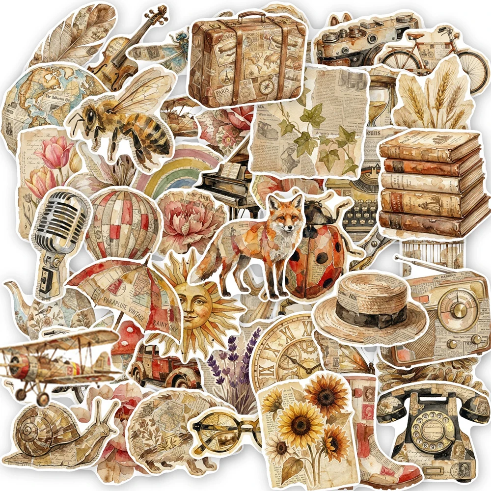 10/30/50pcs Retro Artsy Cartoon Graffiti Stickers Aesthetic Flower Animal Decoration Decals Vintage DIY Stationery Luggage Bike