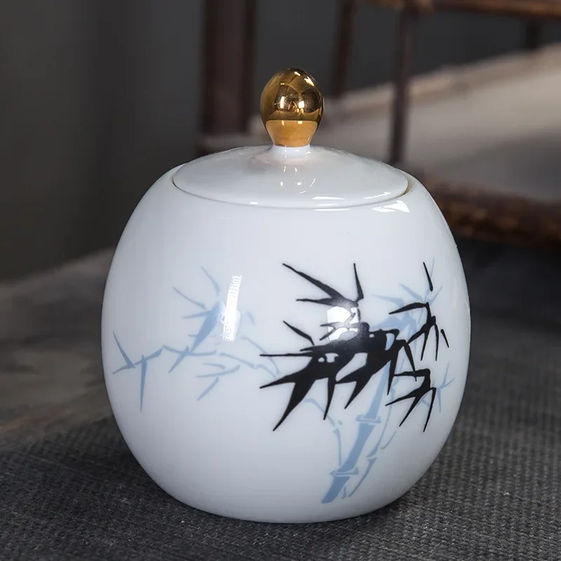 High-grade Suet Tea Pot Ceramic Sealed Medicinal Herbs Miscellaneous Grain Storage Decoration