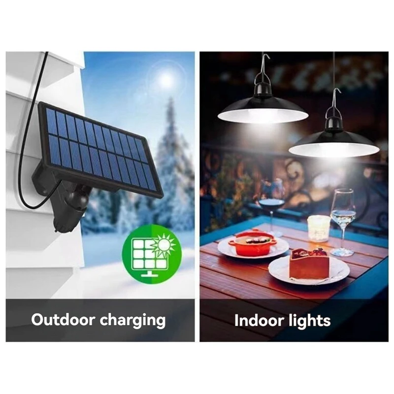 Lampu Gantung Tenaga Surya Lampu Gantung Tenaga Surya Lampu LED Tahan Air Luar Ruangan Dekorasi Lampu Gantung Dua Kepala untuk