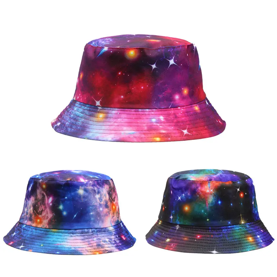 Dreamy Cosmic Starry Sky Tie-dye Adult Fisherman's Caps Outdoor Sunburn Protection Polyester Fiber Portable Bucket Hats Hot F248