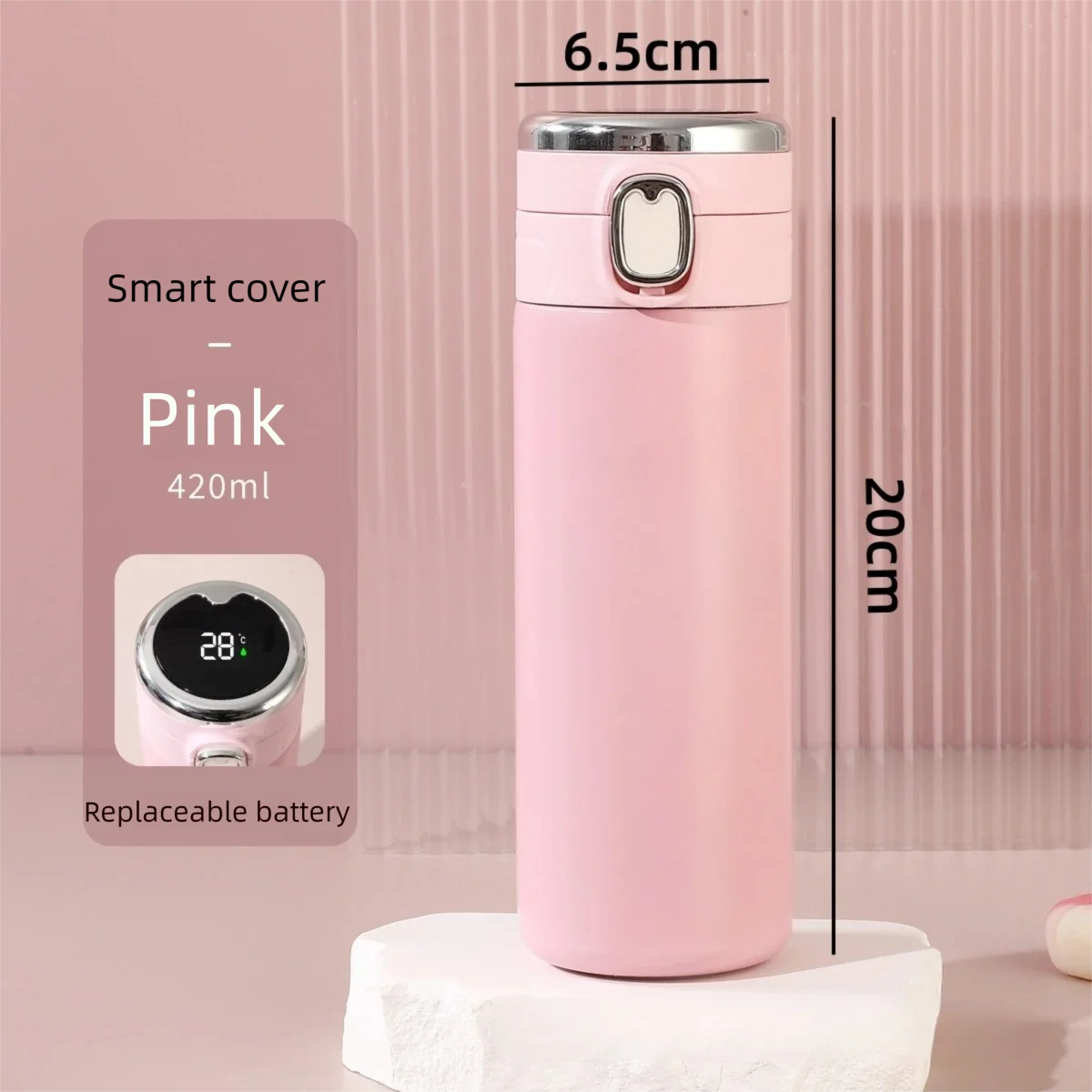 304 Stainless Steel Thermos Bottle Replaceable Battery Intelligent Lntelligent And Insulation Cup Temperature Display Coffee Cup